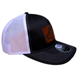 BassAr Black/White Brown Leather Patch Mesh Trucker Cap