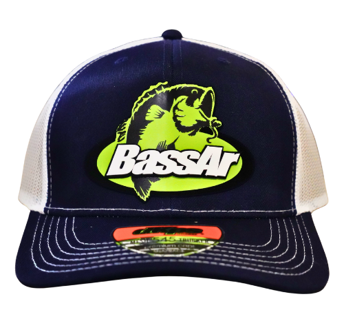 BassAr Navy Blue/White Mesh Trucker Cap 3D Logo