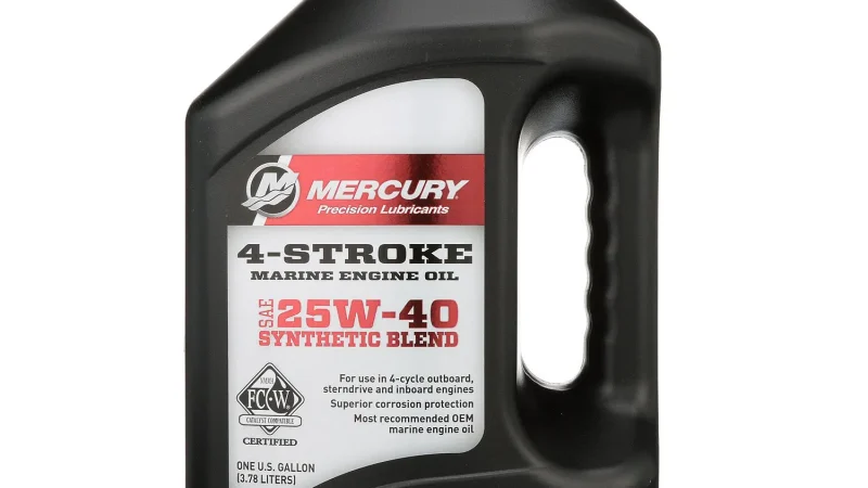 Mercury 25W-40 4-Stroke Synthetic Blend Marine Engine Oil, 3.78Lts 8M0078630 (Aceite sintético para motores marinos Mercury 25W-40 de 4 tiempos, 1 galón.)