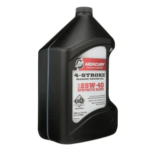 Mercury 25W-40 4-Stroke Synthetic Blend Marine Engine Oil, 3.78Lts 8M0078630 (Aceite sintético para motores marinos Mercury 25W-40 de 4 tiempos, 1 galón.)