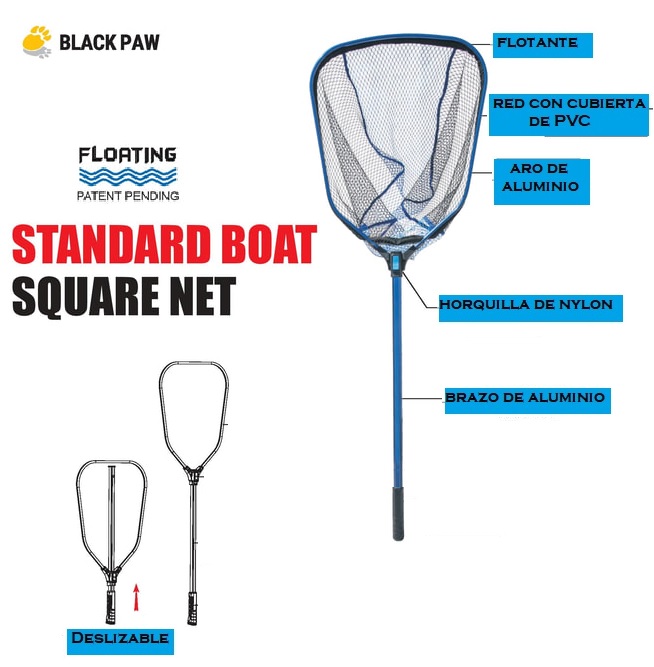 Black Paw Standard Boat Square Net Blue/ Black - BassAr tienda de
